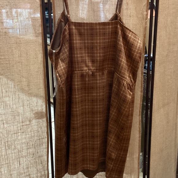 No Boundaries Tan Plaid Mini Dress - Picture 3 of 5